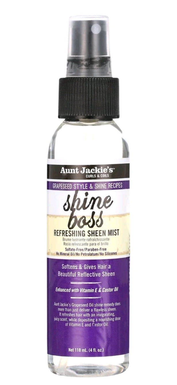 Aunt Jackie's Curls & Coils Grapeseed Collection Shine Boss Refreshing Sheen Mist, 4 fl oz , Unisex