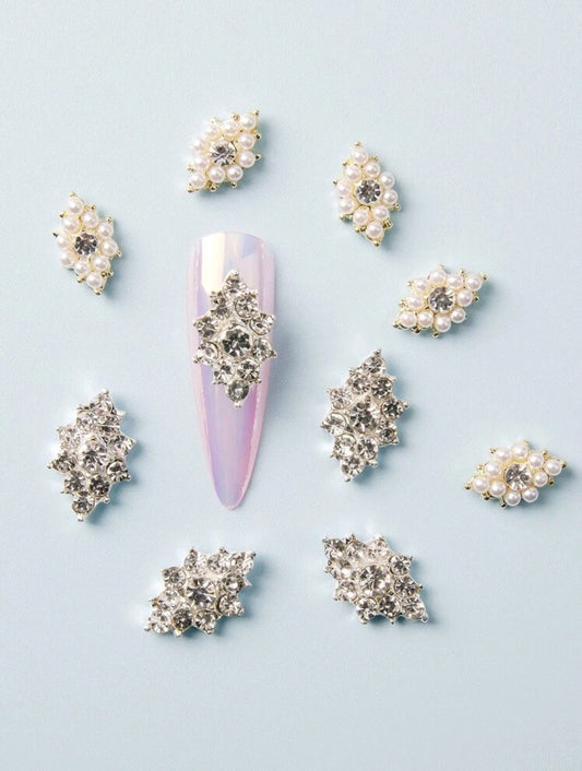 Rhinestone Decor Flower Design Nail Art-10pcs