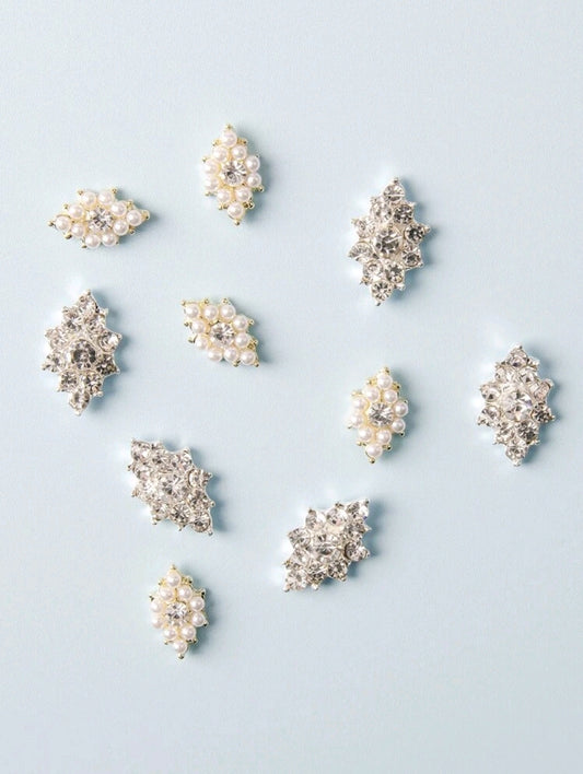 Rhinestone Decor Flower Design Nail Art-10pcs