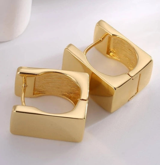 Gold Square Fashion Hoops