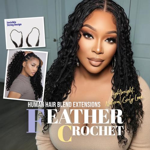 Bobbi Boss Human Hair Blend Crochet Braids Seamless Feather Crochet Deep Wave 20"(100g) Miss Orgins
