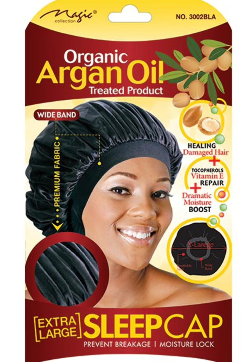 MAGIC COLLECTION - Argan Oil Infused Extra Large Sleep Cap BLACK